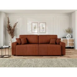 Canapé Droit MILO Convertible Velours Côtelé Terracotta 3 Places