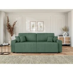 Canapé Droit MILO Convertible Velours Côtelé Vert 3 Places