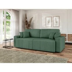 Canapé Droit MILO Convertible Velours Côtelé Vert 3 Places -Maison Jardin Élégance canape droit milo convertible velours cotele vert 3 places 8