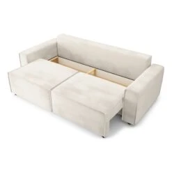 Canapé Droit MIRA Convertible Velours Beige -Maison Jardin Élégance canape droit mira convertible velours beige 3 places 4