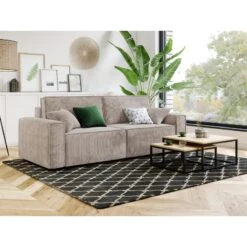 Canapé Droit MIRA Convertible Velours Côtelé Grège -Maison Jardin Élégance canape droit mira convertible velours cotele grege 3 places 6