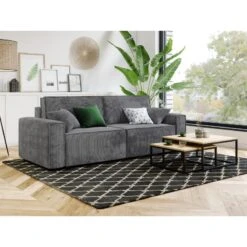 Canapé Droit MIRA Convertible Velours Côtelé Gris Souris -Maison Jardin Élégance canape droit mira convertible velours cotele gris souris 3pl 6