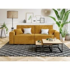 Canapé Droit MIRA Convertible Velours Côtelé Moutarde