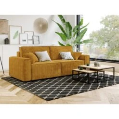 Canapé Droit MIRA Convertible Velours Côtelé Moutarde -Maison Jardin Élégance canape droit mira convertible velours cotele moutarde 3plcs 6