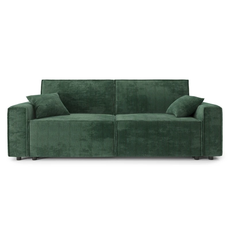 Canapé Droit MIRA Convertible Velours Côtelé Vert 3 Places 2 Canapé Droit MIRA Convertible Velours Côtelé Vert 3 Places – Image 2