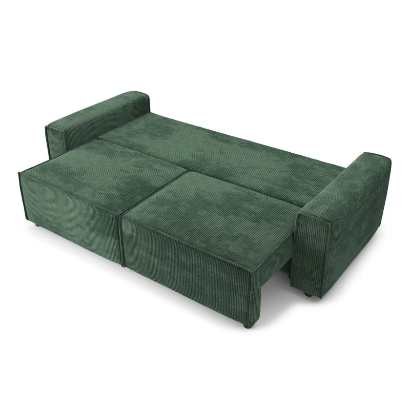 Canapé Droit MIRA Convertible Velours Côtelé Vert 3 Places 4 Canapé Droit MIRA Convertible Velours Côtelé Vert 3 Places – Image 4
