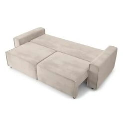 Canapé Droit MIRA Convertible Velours Grège -Maison Jardin Élégance canape droit mira convertible velours grege 3 places 3