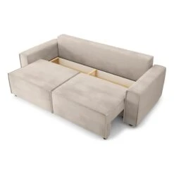 Canapé Droit MIRA Convertible Velours Grège -Maison Jardin Élégance canape droit mira convertible velours grege 3 places 4