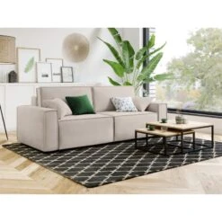 Canapé Droit MIRA Convertible Velours Grège -Maison Jardin Élégance canape droit mira convertible velours grege 3 places 6