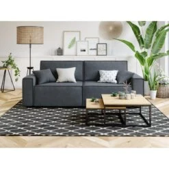 Canapé Droit MIRA Convertible Velours Gris Souris