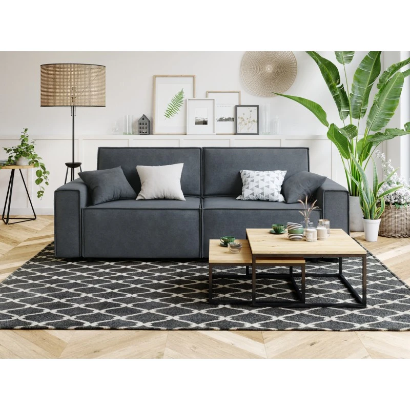 Canapé Droit MIRA Convertible Velours Gris Souris 1 Canapé Droit MIRA Convertible Velours Gris Souris