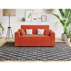 Canapé Droit MIRA Fixe Tissu Rouille 2 Places