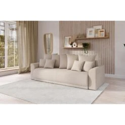 Canapé Droit NOVA Convertible Tissu Beige 3 Places -Maison Jardin Élégance canape droit nova convertible tissu beige 8