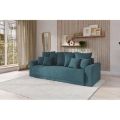 Canapé Droit NOVA Convertible Tissu Bleu Paon 3 Places -Maison Jardin Élégance canape droit nova convertible tissu bleu paon 8