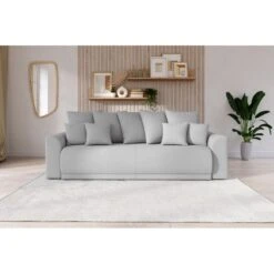 Canapé Droit NOVA Convertible Tissu Gris 3 Places