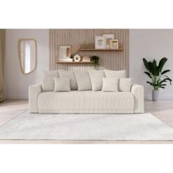 Canapé Droit NOVA Convertible Velours Cotêlé Beige 3 Places