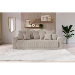 Canapé Droit NOVA Convertible Velours Cotêlé Grège 3 Places