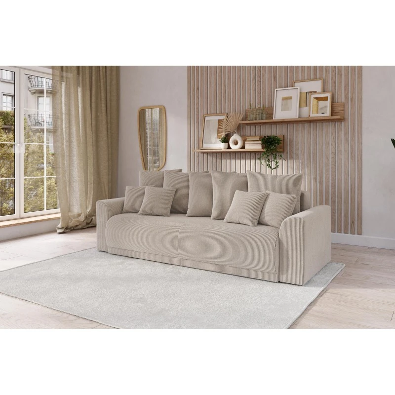 Canapé Droit NOVA Convertible Velours Cotêlé Grège 3 Places 9 Canapé Droit NOVA Convertible Velours Cotêlé Grège 3 Places – Image 9