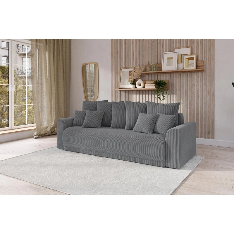 Canapé Droit NOVA Convertible Velours Cotêlé Gris Souris 3 Places 8 Canapé Droit NOVA Convertible Velours Cotêlé Gris Souris 3 Places – Image 8