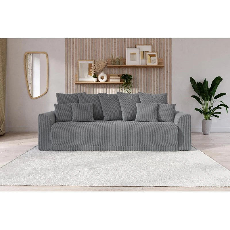 Canapé Droit NOVA Convertible Velours Cotêlé Gris Souris 3 Places 1 Canapé Droit NOVA Convertible Velours Cotêlé Gris Souris 3 Places