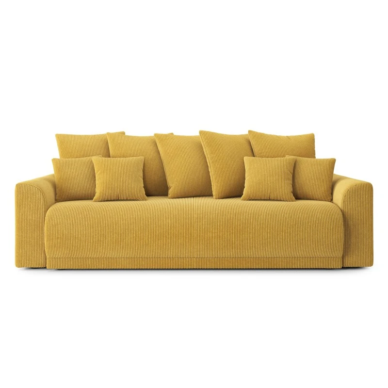 Canapé Droit NOVA Convertible Velours Cotêlé Jaune 3 Places 2 Canapé Droit NOVA Convertible Velours Cotêlé Jaune 3 Places – Image 2