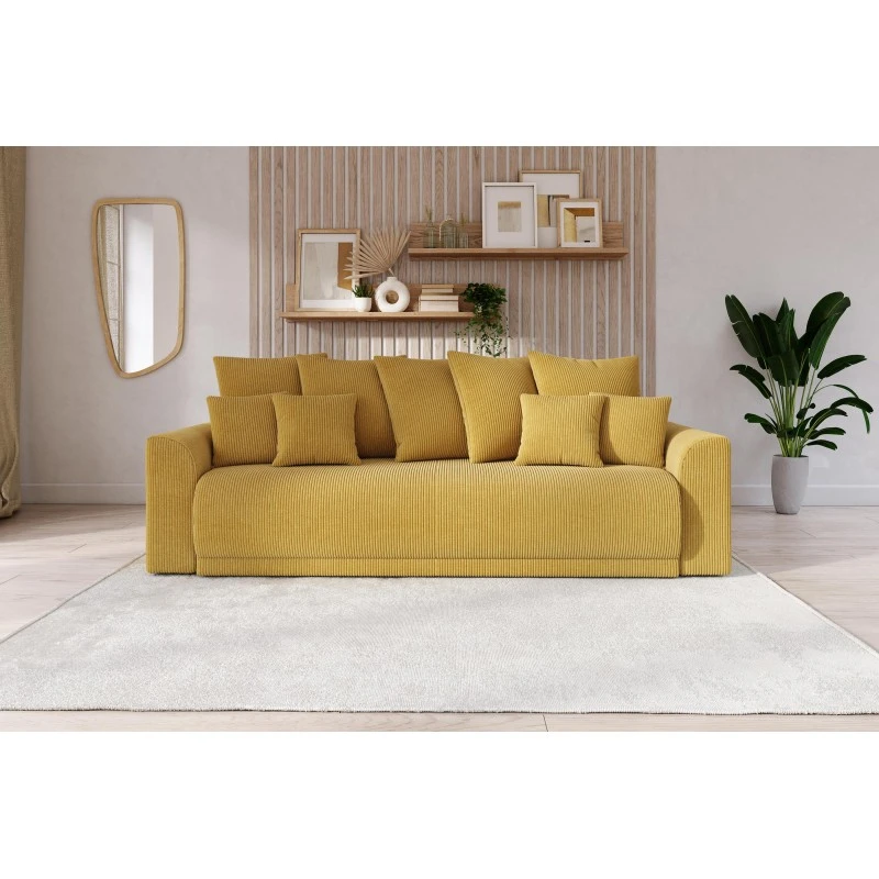 Canapé Droit NOVA Convertible Velours Cotêlé Jaune 3 Places 1 Canapé Droit NOVA Convertible Velours Cotêlé Jaune 3 Places