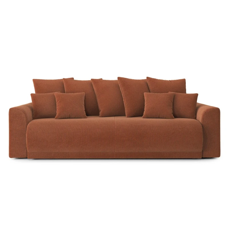Canapé Droit NOVA Convertible Velours Cotêlé Terracotta 3 Places 2 Canapé Droit NOVA Convertible Velours Cotêlé Terracotta 3 Places – Image 2
