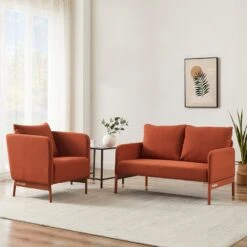 Canapé Droit PANTONE Fixe Tissu Terracotta 2 Places -Maison Jardin Élégance canape droit pantone fixe tissu rouge 2 places 7