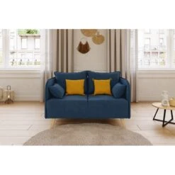 Canapé Droit SARAH Fixe Tissu Bleu 2 Places