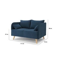 Canapé Droit SARAH Fixe Tissu Bleu 2 Places -Maison Jardin Élégance canape droit sarah fixe tissu bleu 2 places 6