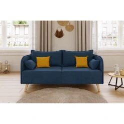 Canapé Droit SARAH Fixe Tissu Bleu 3 Places