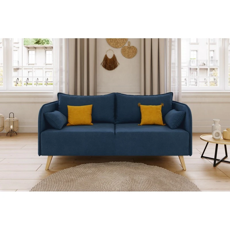 Canapé Droit SARAH Fixe Tissu Bleu 3 Places 1 Canapé Droit SARAH Fixe Tissu Bleu 3 Places