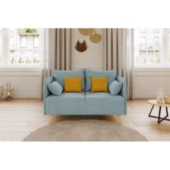 Canapé Droit SARAH Fixe Tissu Bleu Clair 2 Places