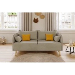 Canapé Droit SARAH Fixe Tissu Grège 3 Places