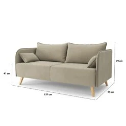 Canapé Droit SARAH Fixe Tissu Grège 3 Places -Maison Jardin Élégance canape droit sarah fixe tissu grege 3 places 6