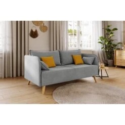 Canapé Droit SARAH Fixe Tissu Gris 3 Places -Maison Jardin Élégance canape droit sarah fixe tissu gris 3 places 5