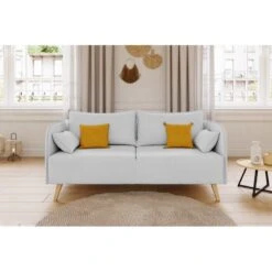 Canapé Droit SARAH Fixe Tissu Gris Clair 3 Places