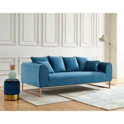 Canapé Droit VICTORIA Fixe Velours Bleu 3 Places -Maison Jardin Élégance canape droit victoria fixe velours bleu 5