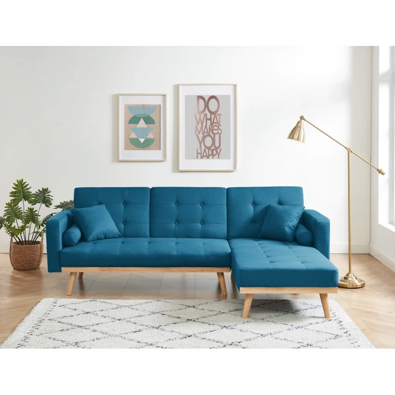 Canapé KELLY En Tissu Bleu Avec Angle Convertible 1 Canapé KELLY En Tissu Bleu Avec Angle Convertible