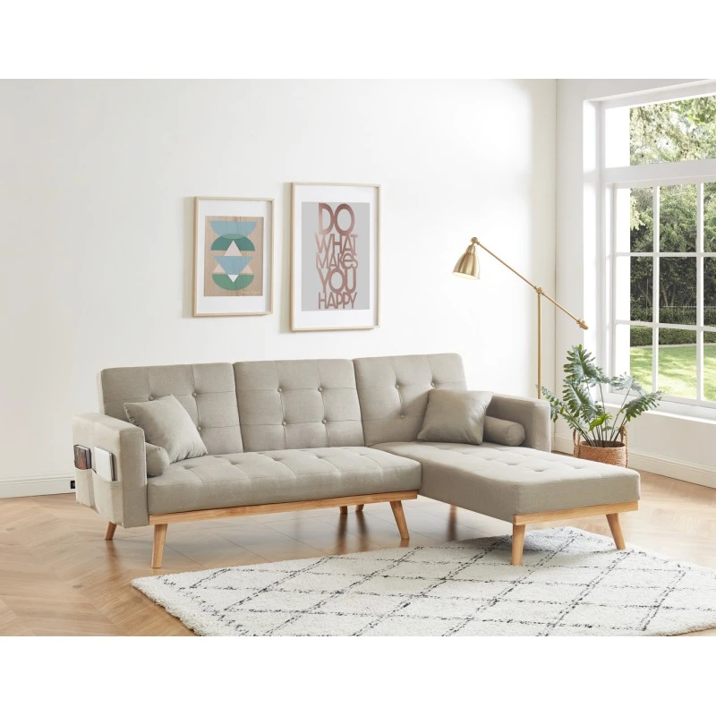 Canapé KELLY En Tissu Beige Avec Angle Convertible 1 Canapé KELLY En Tissu Beige Avec Angle Convertible