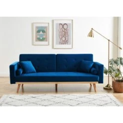 Canapé KELLY Convertible En Velours Bleu -Maison Jardin Élégance canape kelly velours bleu convertible 2
