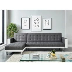 Canapé LUXURY XL Convertible Et Réversible PU Blanc Tissu Gris