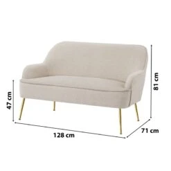 Canapé Droit MARCELINO Fixe Tissu Bouclette Beige -Maison Jardin Élégance canape marcelino en tissu beige avec pieds dore 5