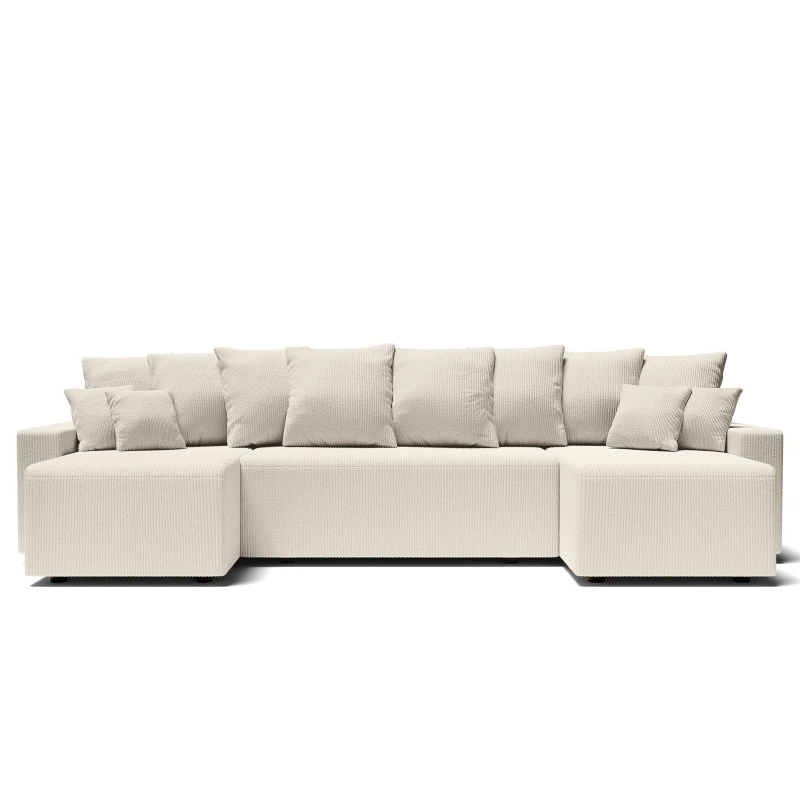 Canapé Panoramique ALMA Convertible Velours Côtelé Beige 6 Places 2 Canapé Panoramique ALMA Convertible Velours Côtelé Beige 6 Places – Image 2