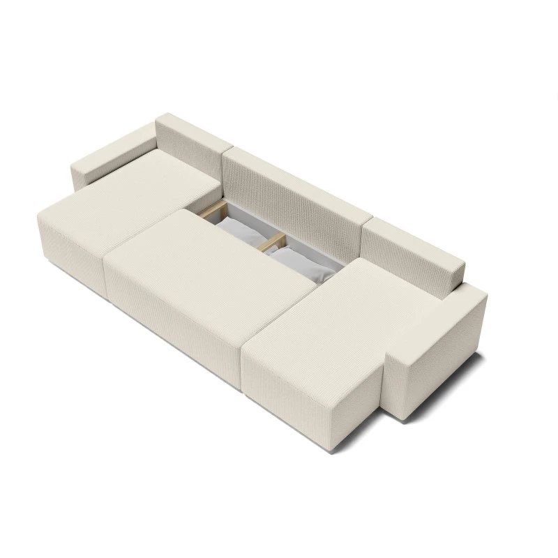 Canapé Panoramique ALMA Convertible Velours Côtelé Beige 6 Places 5 Canapé Panoramique ALMA Convertible Velours Côtelé Beige 6 Places – Image 5
