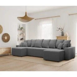 Canapé Panoramique ALMA Convertible Velours Côtelé Gris Souris 6 Places -Maison Jardin Élégance canape panoramique alma convertible velours cotele gris souris 6 places 8