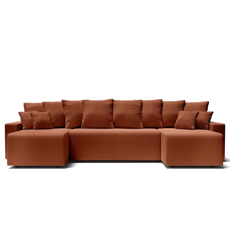 Canapé Panoramique ALMA Convertible Velours Côtelé Terracotta 6 Places 2 Canapé Panoramique ALMA Convertible Velours Côtelé Terracotta 6 Places – Image 2