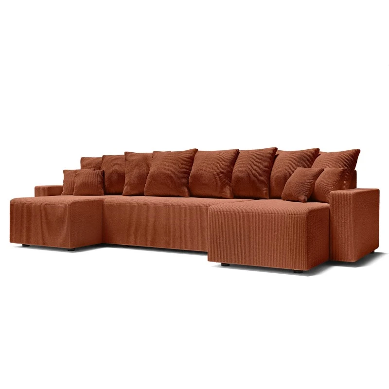 Canapé Panoramique ALMA Convertible Velours Côtelé Terracotta 6 Places 3 Canapé Panoramique ALMA Convertible Velours Côtelé Terracotta 6 Places – Image 3