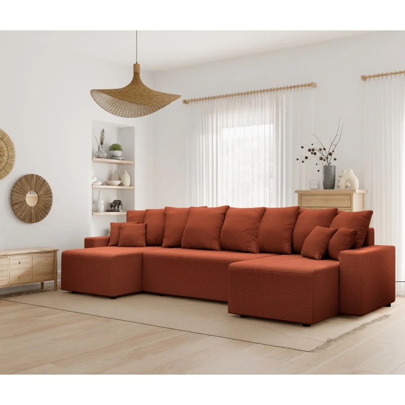Canapé Panoramique ALMA Convertible Velours Côtelé Terracotta 6 Places 9 Canapé Panoramique ALMA Convertible Velours Côtelé Terracotta 6 Places – Image 9