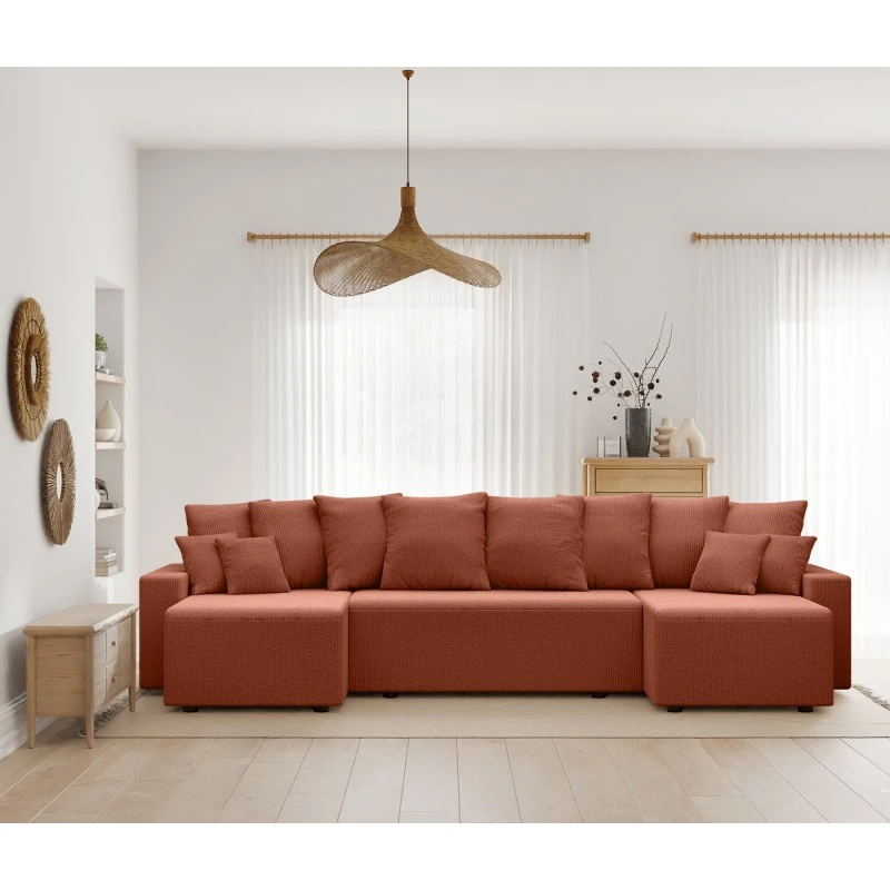 Canapé Panoramique ALMA Convertible Velours Côtelé Terracotta 6 Places 1 Canapé Panoramique ALMA Convertible Velours Côtelé Terracotta 6 Places